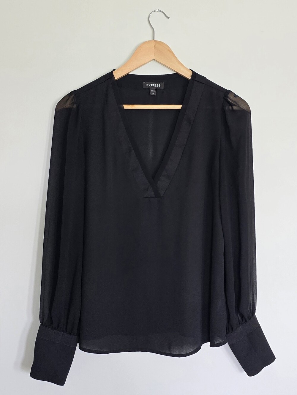Express Black Sheer V-Neck Long Sleeve Blouse